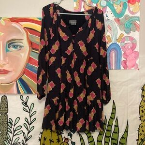 Anthropologie Navy blue and pink mini dress